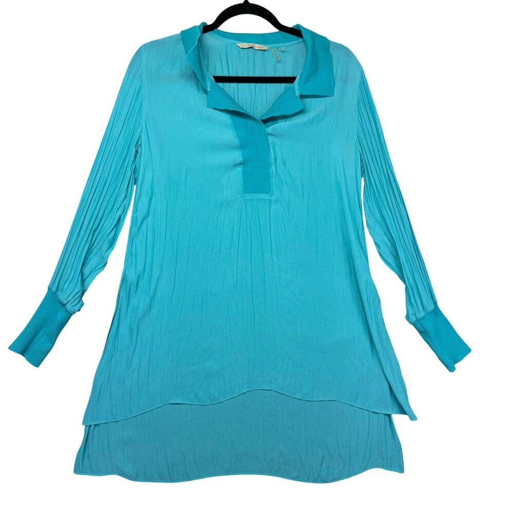 Soft Surroundings Top Women's Small Blue Long Sleeve Sheer Seville High Low Cuff